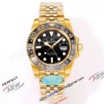 Clean Factory 1:1 Clone Rolex GMT Master II All Gold Black-Grey Bezel 3285 Watch